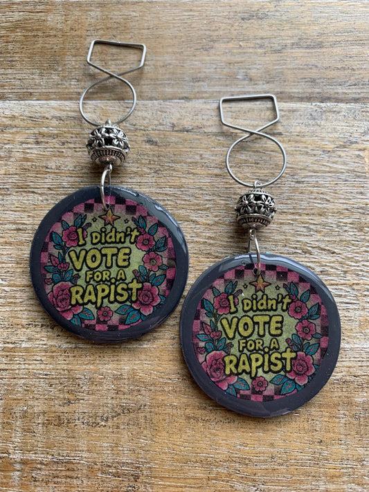I Didn’t Vote for a Rapist Gothic Earrings Art Deco Checkered Liberal Ear Hangers Anti Trump Democrat Clip On Earrings Tunnel Gauge Earrings