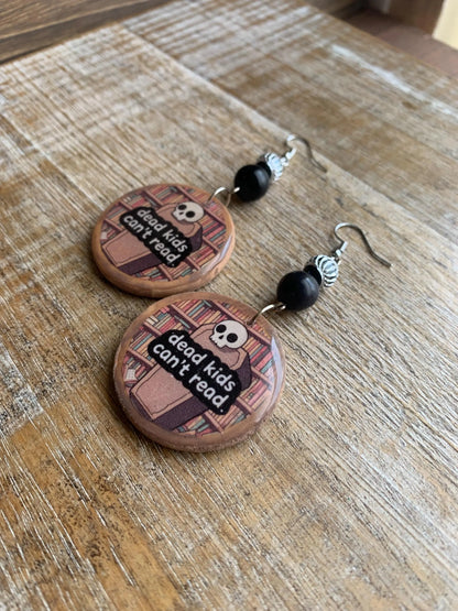Dead Kids Can’t Read Earrings Wood Gun Control Books Coffin Liberal Democrat Activist Earrings Statement Protest Clip On Earrings Gauges