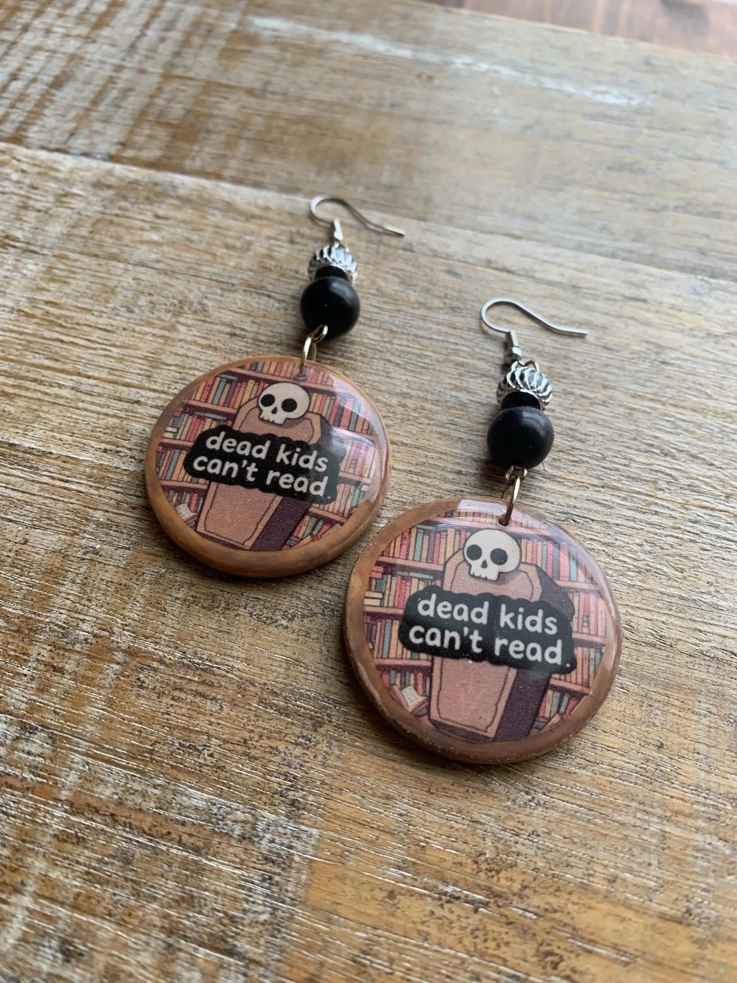 Dead Kids Can’t Read Earrings Wood Gun Control Books Coffin Liberal Democrat Activist Earrings Statement Protest Clip On Earrings Gauges