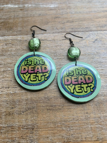 Is He Dead Yet Earrings Clay Protest Liberal Democrat Activist Funny Retro Flowers Clip On Earrings Green Millennial Govt Ear Hangers