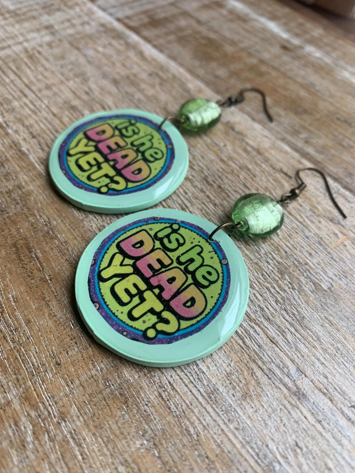 Is He Dead Yet Earrings Clay Protest Liberal Democrat Activist Funny Retro Flowers Clip On Earrings Green Millennial Govt Ear Hangers