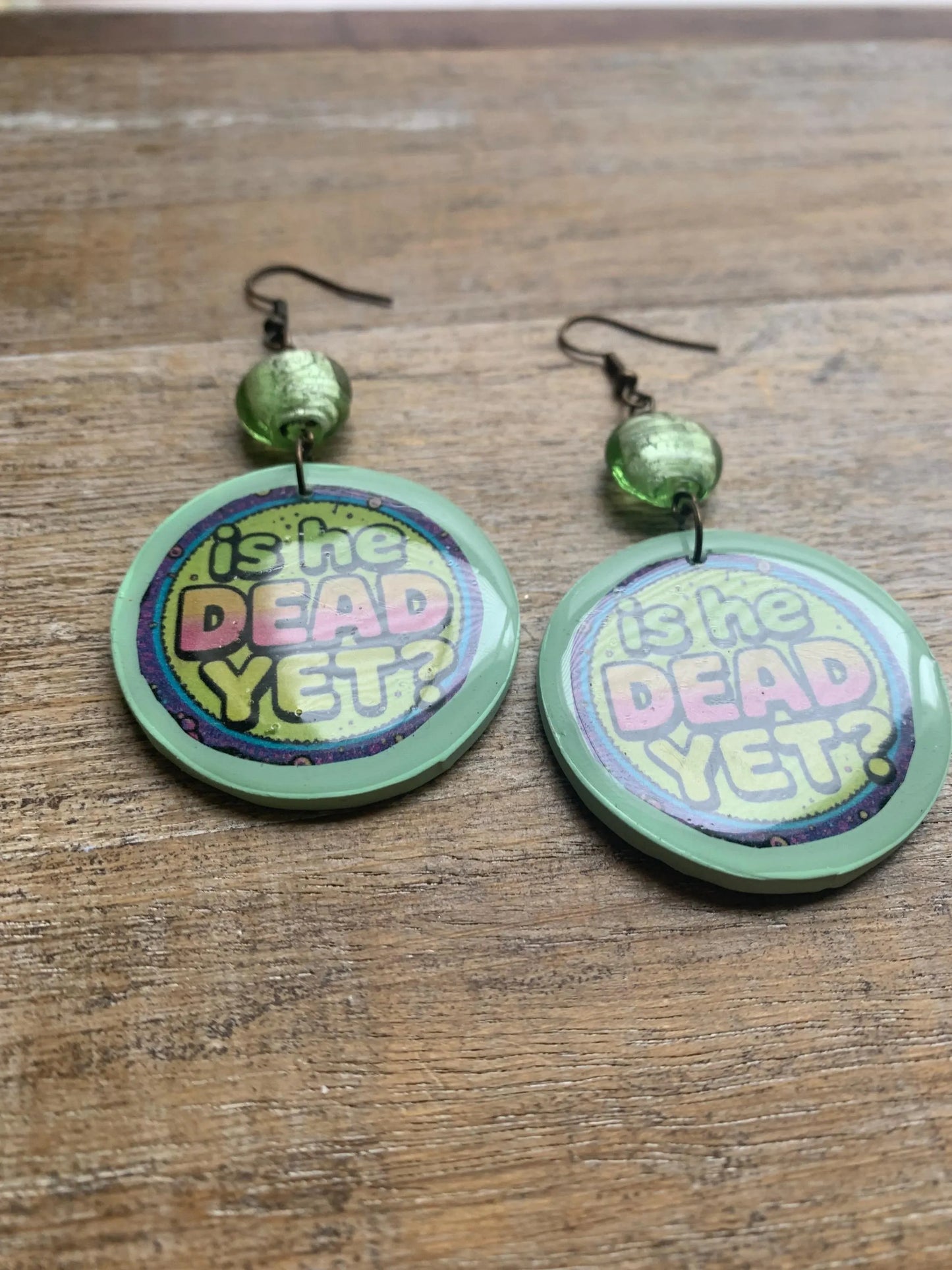 Is He Dead Yet Earrings Clay Protest Liberal Democrat Activist Funny Retro Flowers Clip On Earrings Green Millennial Govt Ear Hangers
