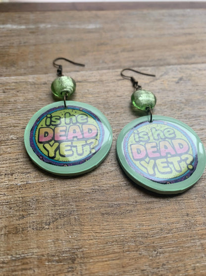 Is He Dead Yet Earrings Clay Protest Liberal Democrat Activist Funny Retro Flowers Clip On Earrings Green Millennial Govt Ear Hangers