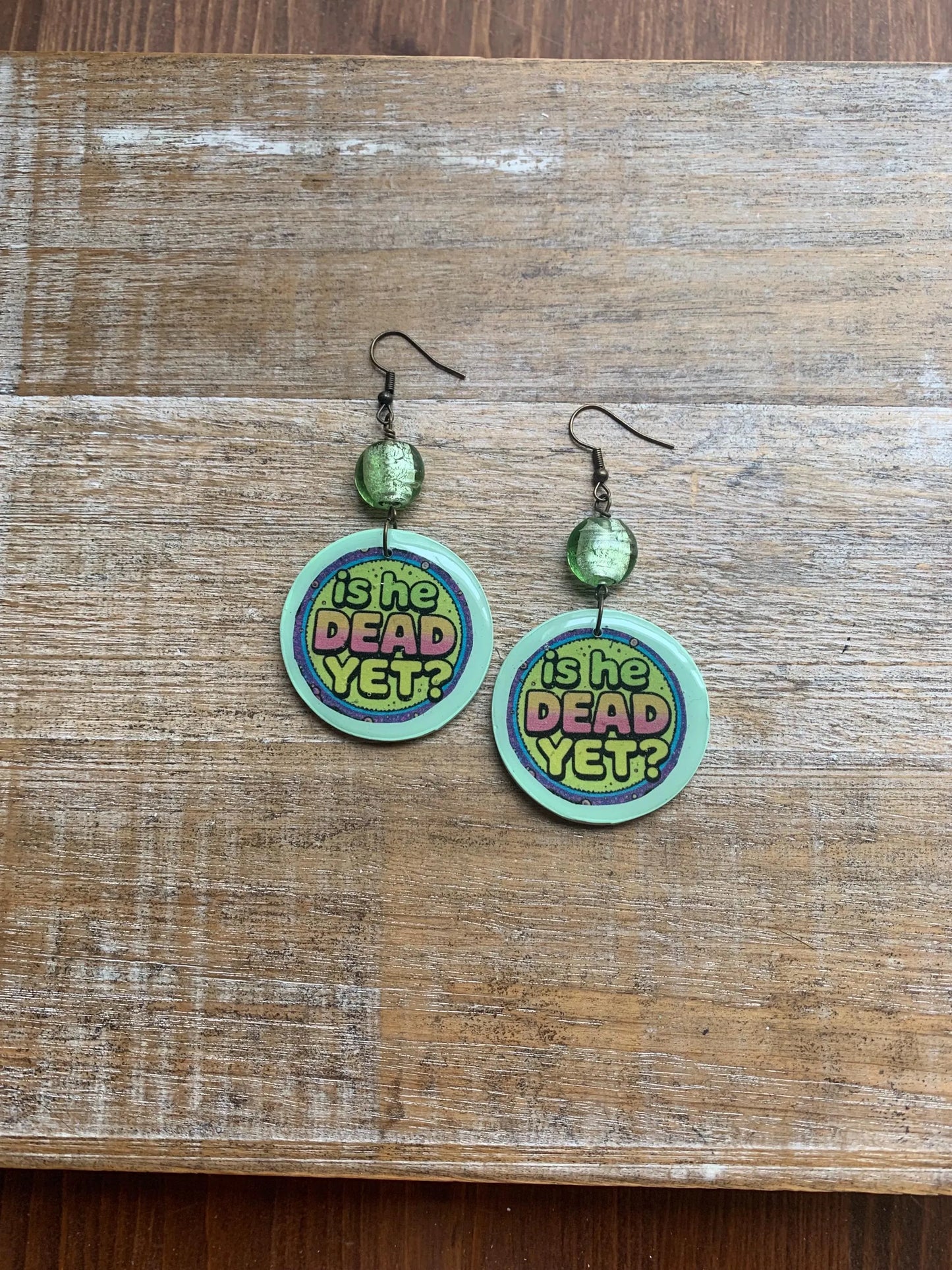 Is He Dead Yet Earrings Clay Protest Liberal Democrat Activist Funny Retro Flowers Clip On Earrings Green Millennial Govt Ear Hangers