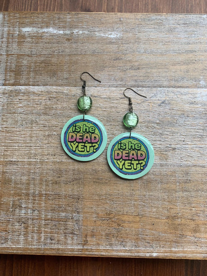 Is He Dead Yet Earrings Clay Protest Liberal Democrat Activist Funny Retro Flowers Clip On Earrings Green Millennial Govt Ear Hangers