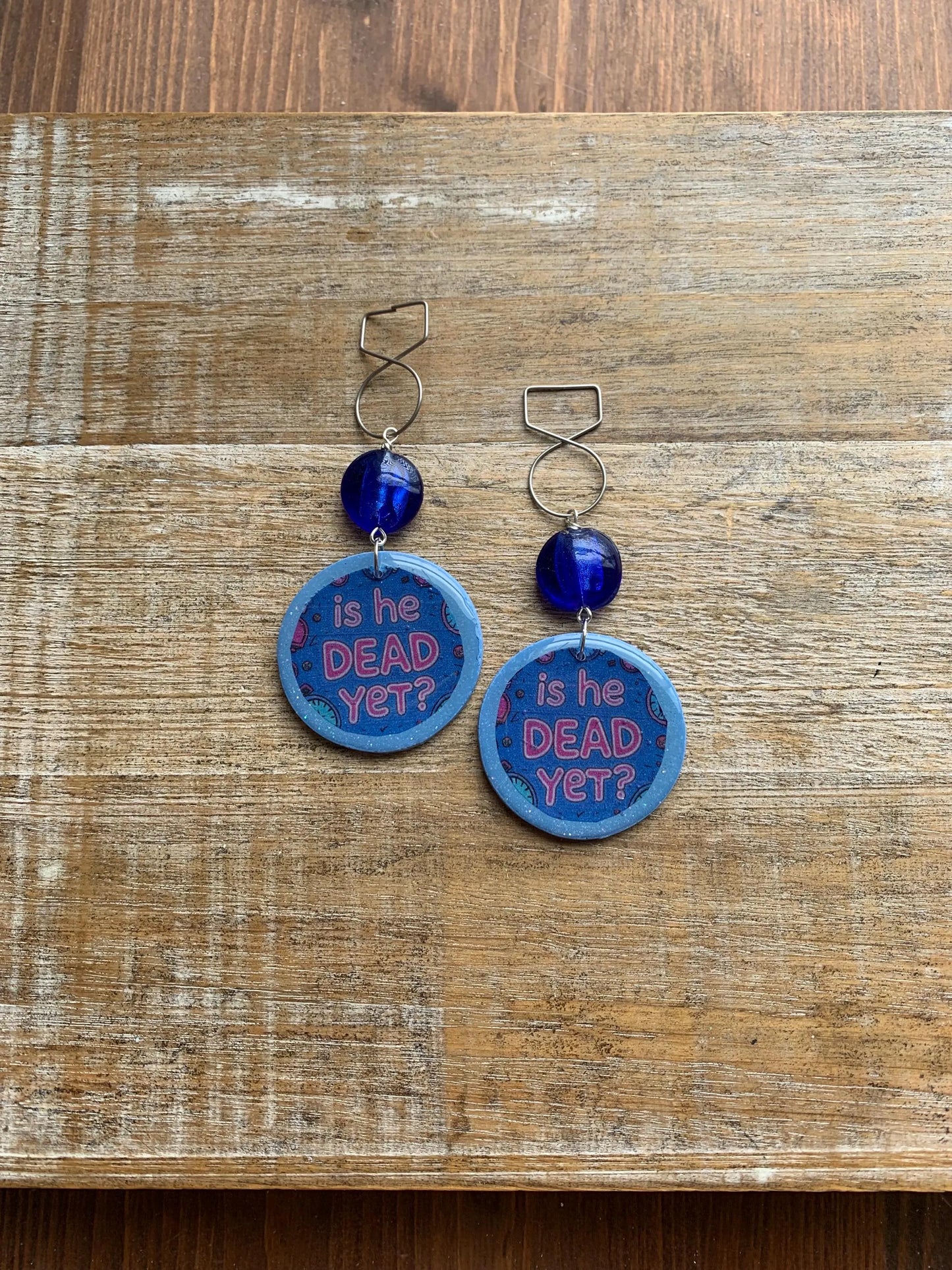 Is He Dead Yet Tunnel Gauge Earrings Clay Protest Liberal Democrat Activist Funny Retro Flowers Clip On Earrings Blue Millennial Govt