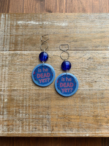 Is He Dead Yet Tunnel Gauge Earrings Clay Protest Liberal Democrat Activist Funny Retro Flowers Clip On Earrings Blue Millennial Govt