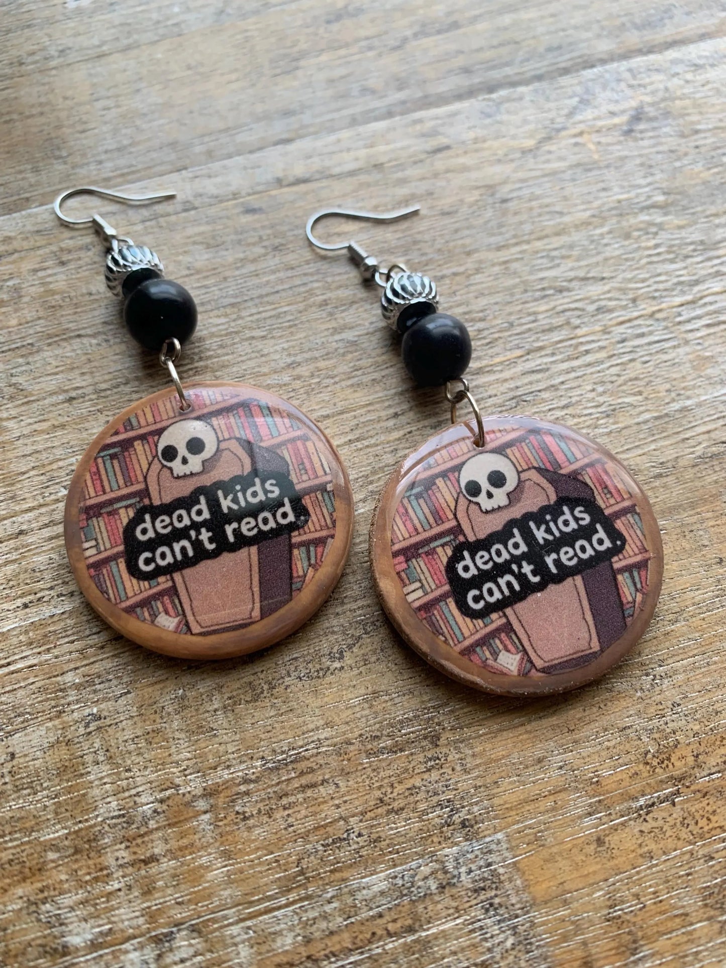 Dead Kids Can’t Read Earrings Wood Gun Control Books Coffin Liberal Democrat Activist Earrings Statement Protest Clip On Earrings Gauges