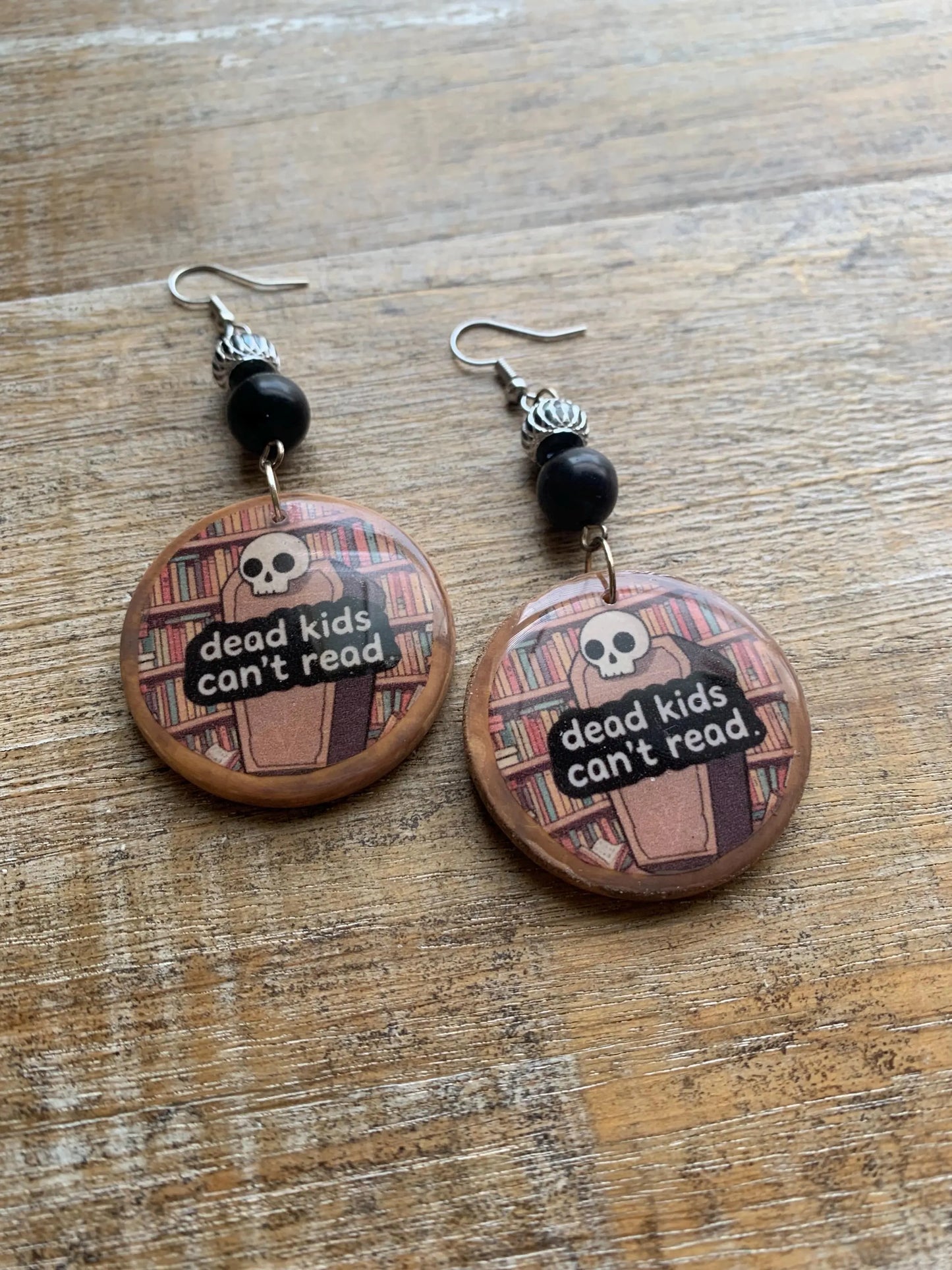 Dead Kids Can’t Read Earrings Wood Gun Control Books Coffin Liberal Democrat Activist Earrings Statement Protest Clip On Earrings Gauges