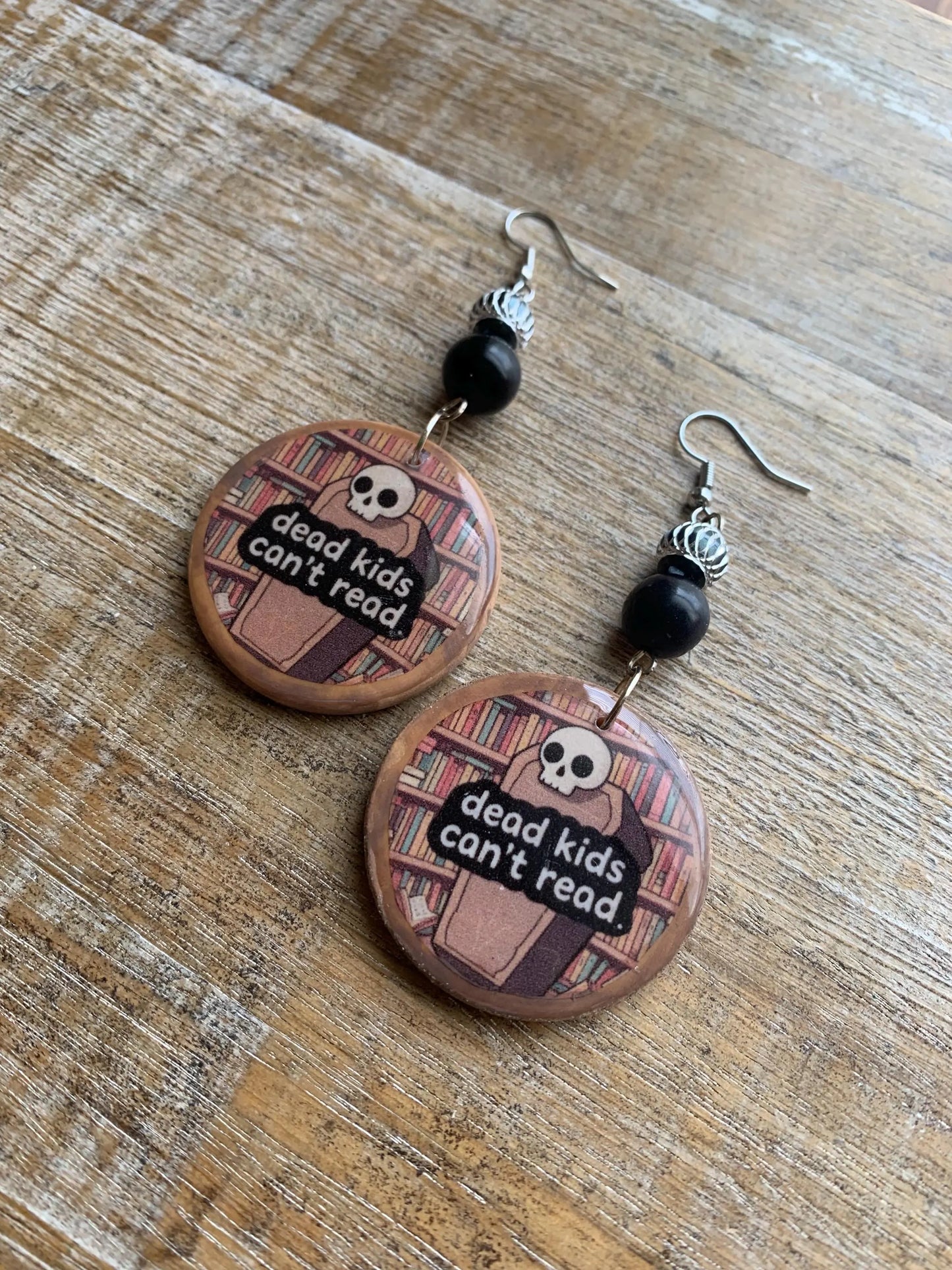 Dead Kids Can’t Read Earrings Wood Gun Control Books Coffin Liberal Democrat Activist Earrings Statement Protest Clip On Earrings Gauges
