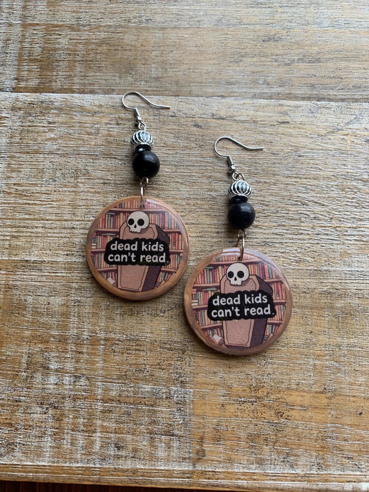 Dead Kids Can’t Read Earrings Wood Gun Control Books Coffin Liberal Democrat Activist Earrings Statement Protest Clip On Earrings Gauges