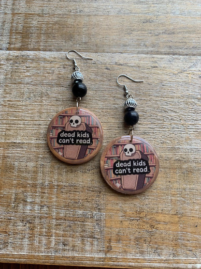 Dead Kids Can’t Read Earrings Wood Gun Control Books Coffin Liberal Democrat Activist Earrings Statement Protest Clip On Earrings Gauges