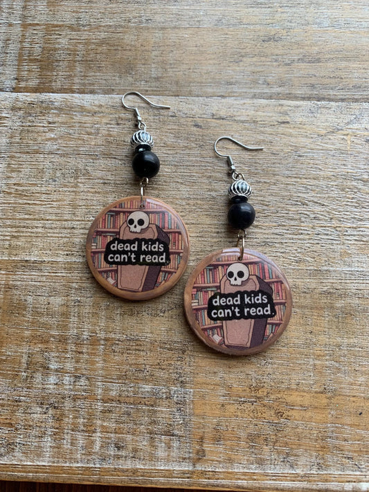 Dead Kids Can’t Read Earrings Wood Gun Control Books Coffin Liberal Democrat Activist Earrings Statement Protest Clip On Earrings Gauges