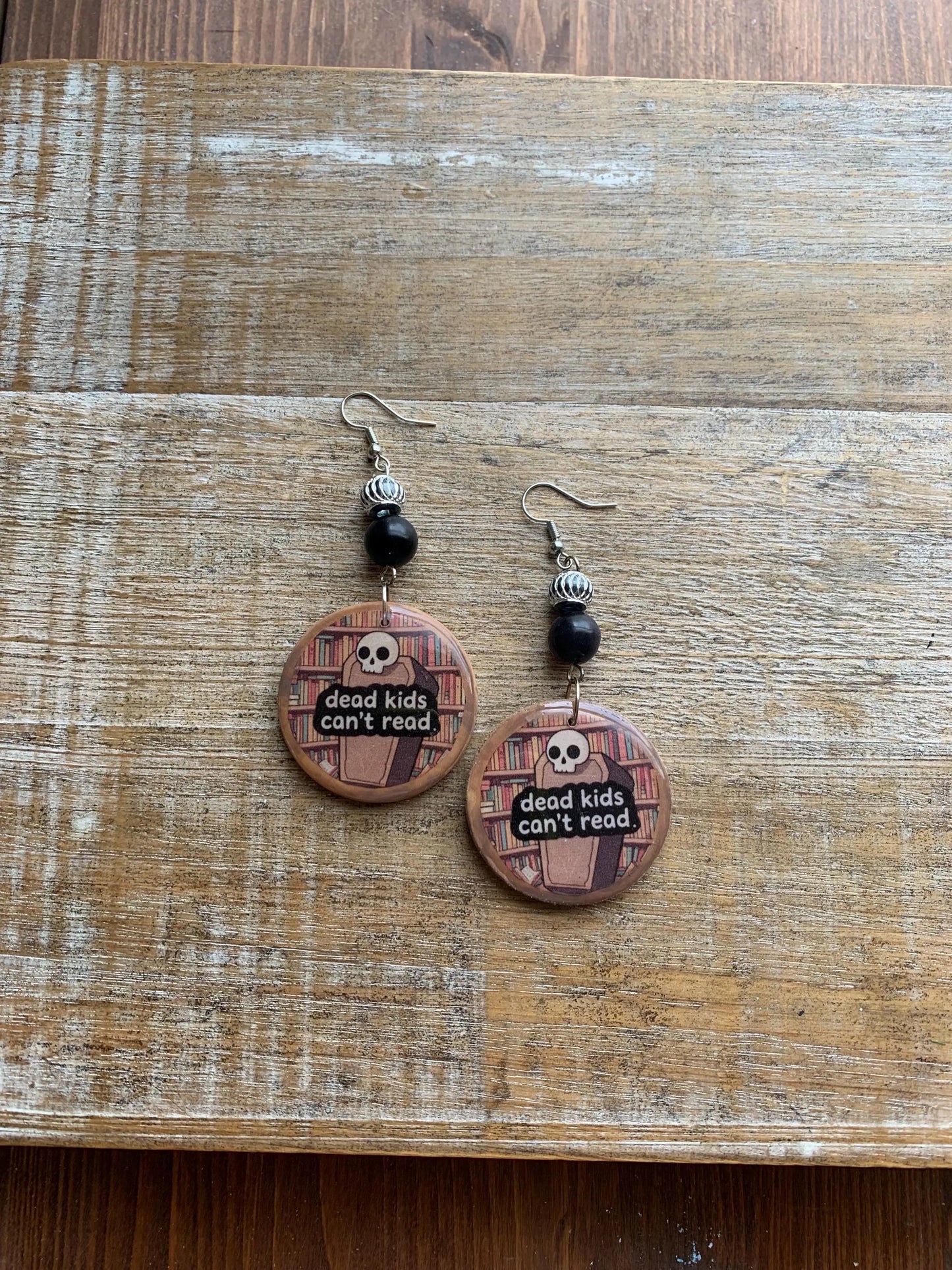 Dead Kids Can’t Read Earrings Wood Gun Control Books Coffin Liberal Democrat Activist Earrings Statement Protest Clip On Earrings Gauges
