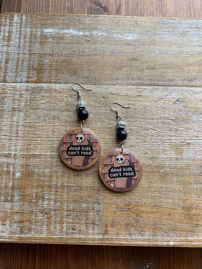 Dead Kids Can’t Read Earrings Wood Gun Control Books Coffin Liberal Democrat Activist Earrings Statement Protest Clip On Earrings Gauges
