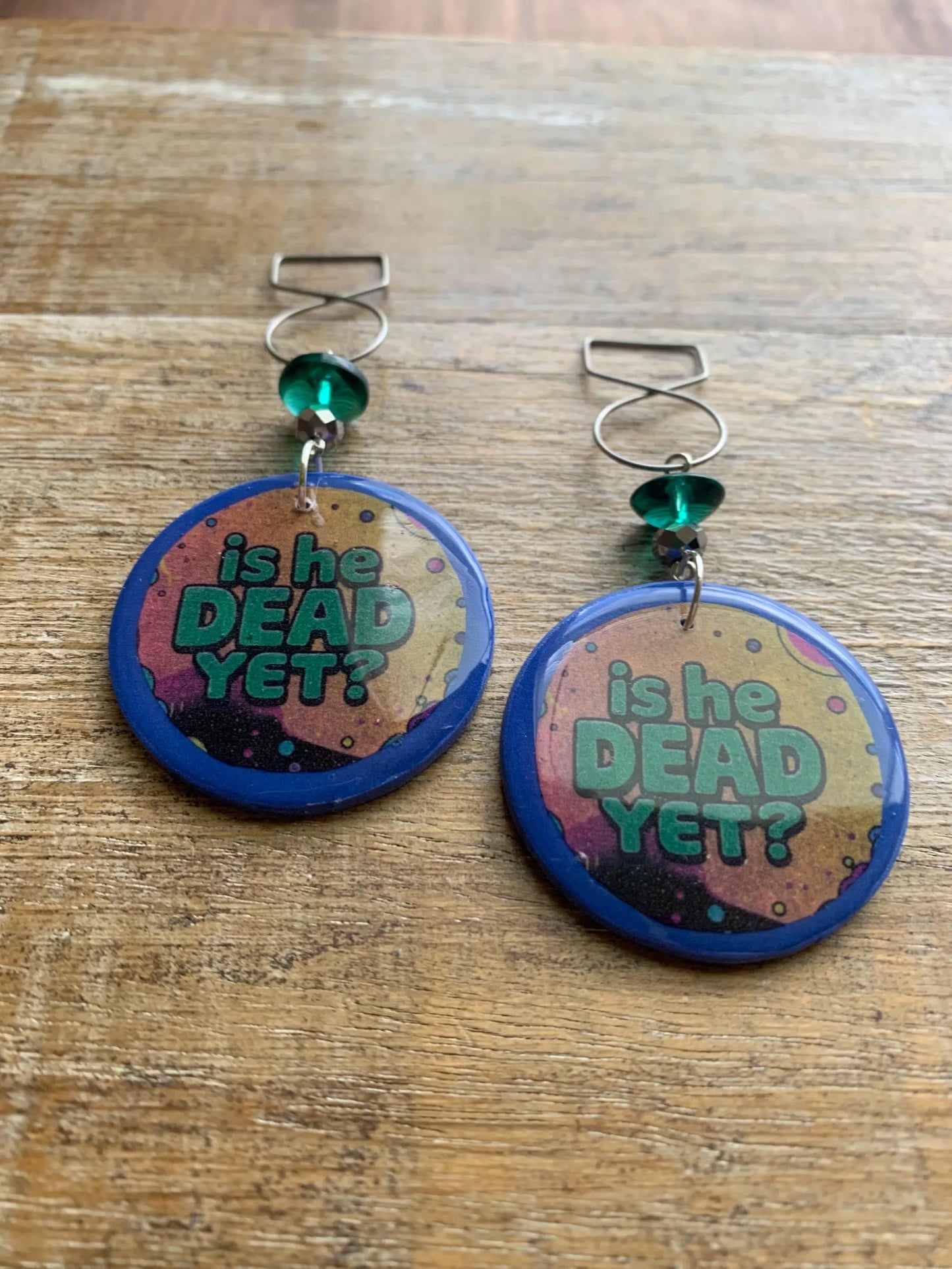 Is He Dead Yet Tunnel Gauge Earrings Clay Protest Liberal Democrat Activist Funny Retro Teal Clip On Earrings Blue Millennial Govt