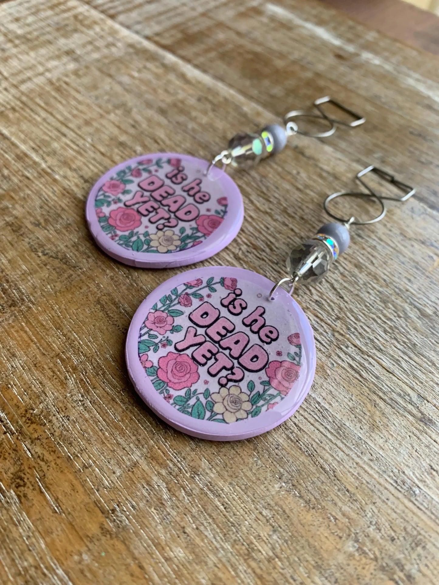 Is He Dead Yet Tunnel Gauge Earrings Clay Protest Liberal Democrat Activist Funny Retro Clip On Earrings Lavender Purple Millennial