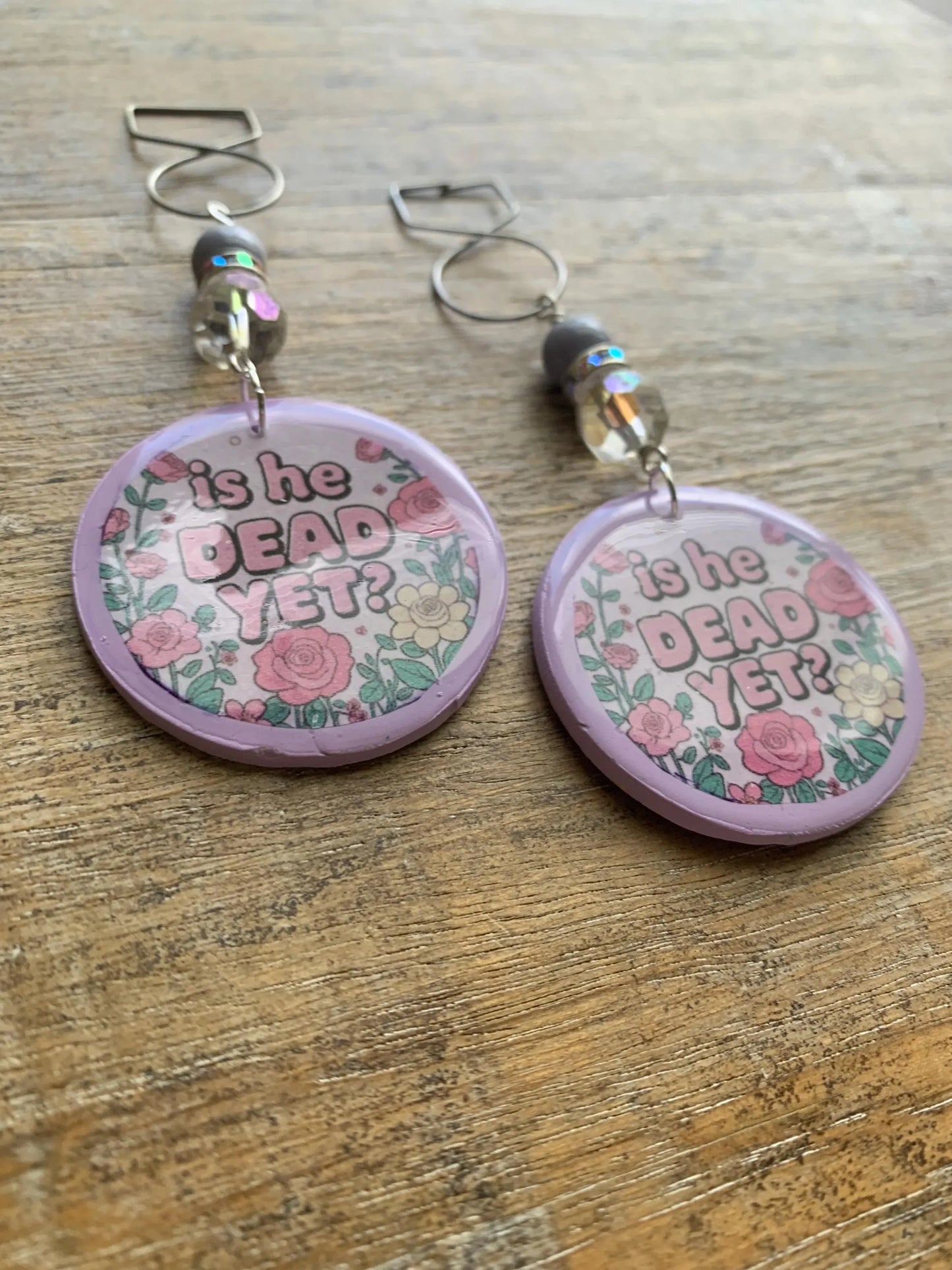 Is He Dead Yet Tunnel Gauge Earrings Clay Protest Liberal Democrat Activist Funny Retro Clip On Earrings Lavender Purple Millennial