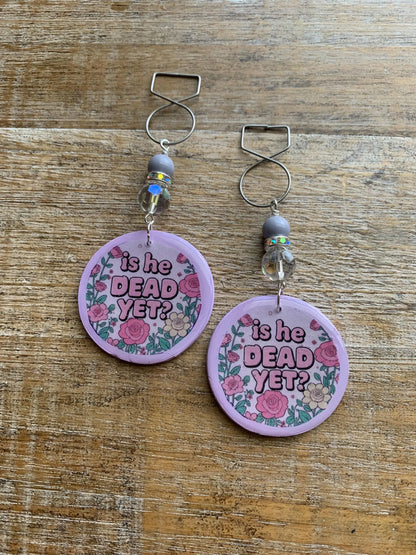 Is He Dead Yet Tunnel Gauge Earrings Clay Protest Liberal Democrat Activist Funny Retro Clip On Earrings Lavender Purple Millennial
