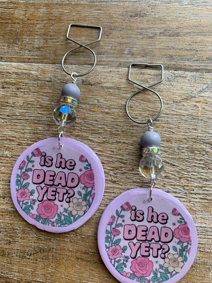 Is He Dead Yet Tunnel Gauge Earrings Clay Protest Liberal Democrat Activist Funny Retro Clip On Earrings Lavender Purple Millennial