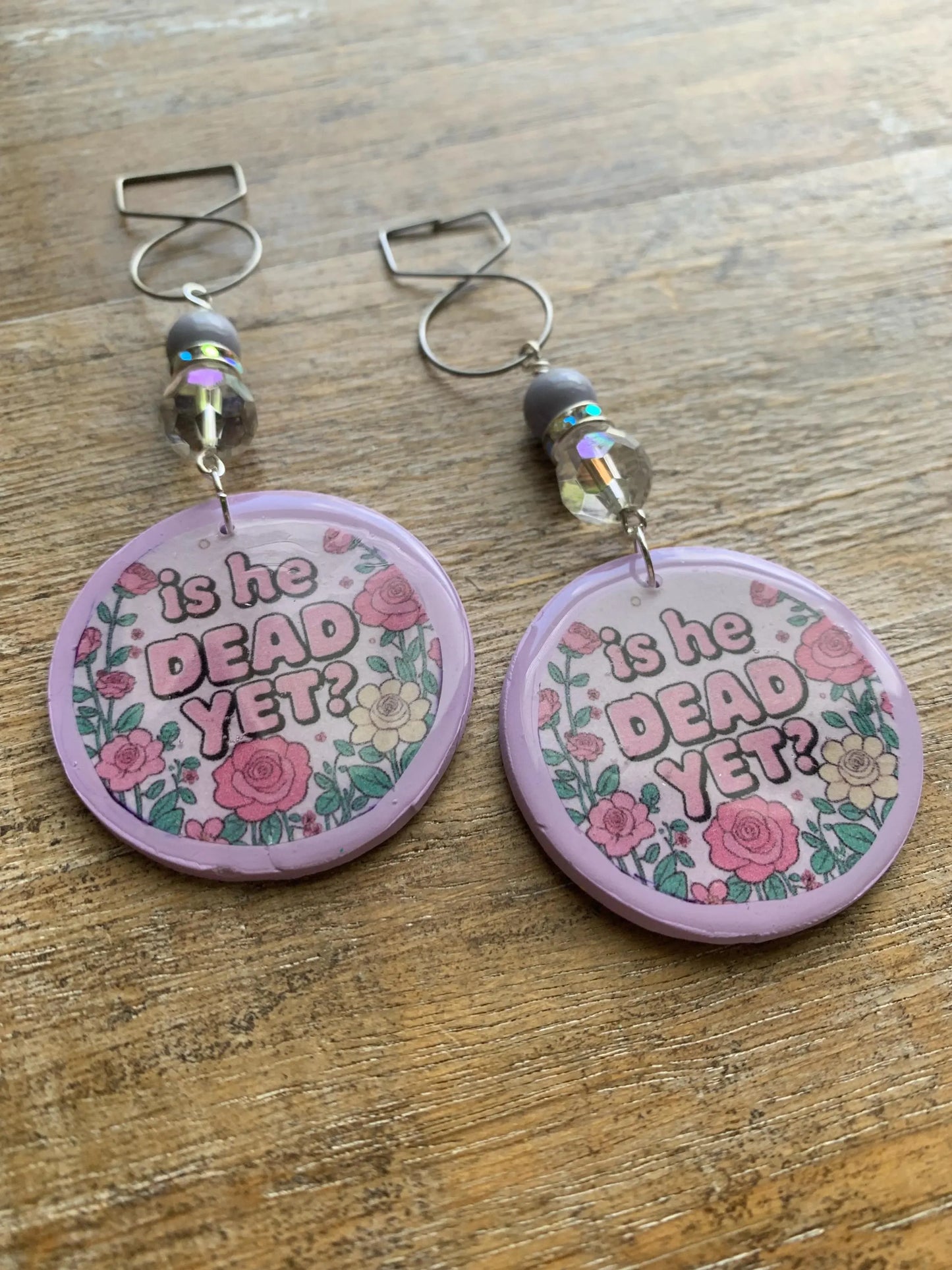 Is He Dead Yet Tunnel Gauge Earrings Clay Protest Liberal Democrat Activist Funny Retro Clip On Earrings Lavender Purple Millennial