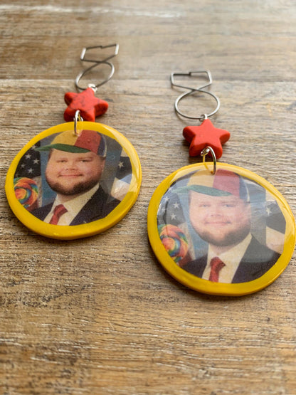 JD Vance Meme Tunnel Gauge Earrings Art Deco Liberal Ear Hangers Kidcore Lollipop JD Vance Funny Meme Yellow Democrat Clip On Earrings