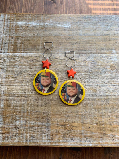 JD Vance Meme Tunnel Gauge Earrings Art Deco Liberal Ear Hangers Kidcore Lollipop JD Vance Funny Meme Yellow Democrat Clip On Earrings