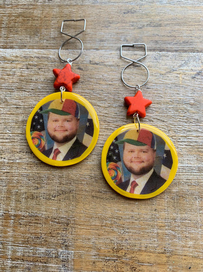 JD Vance Meme Tunnel Gauge Earrings Art Deco Liberal Ear Hangers Kidcore Lollipop JD Vance Funny Meme Yellow Democrat Clip On Earrings