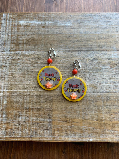 Anti Trump Clip On Earrings Clay Protest Fuck Trump Activist Fruit Star Liberal Earrings Punk FDT Anti Authoritarian Govt Ear Hangers