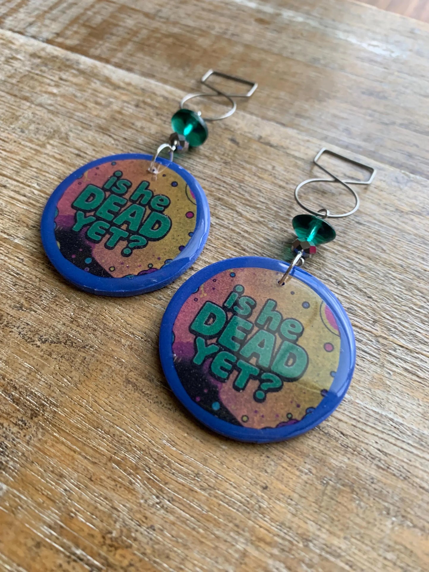 Is He Dead Yet Tunnel Gauge Earrings Clay Protest Liberal Democrat Activist Funny Retro Teal Clip On Earrings Blue Millennial Govt