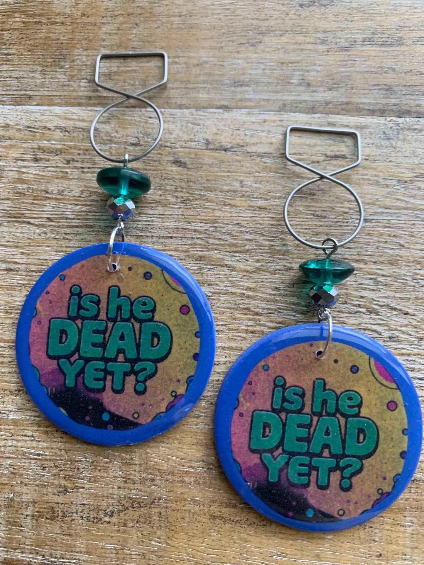 Is He Dead Yet Tunnel Gauge Earrings Clay Protest Liberal Democrat Activist Funny Retro Teal Clip On Earrings Blue Millennial Govt