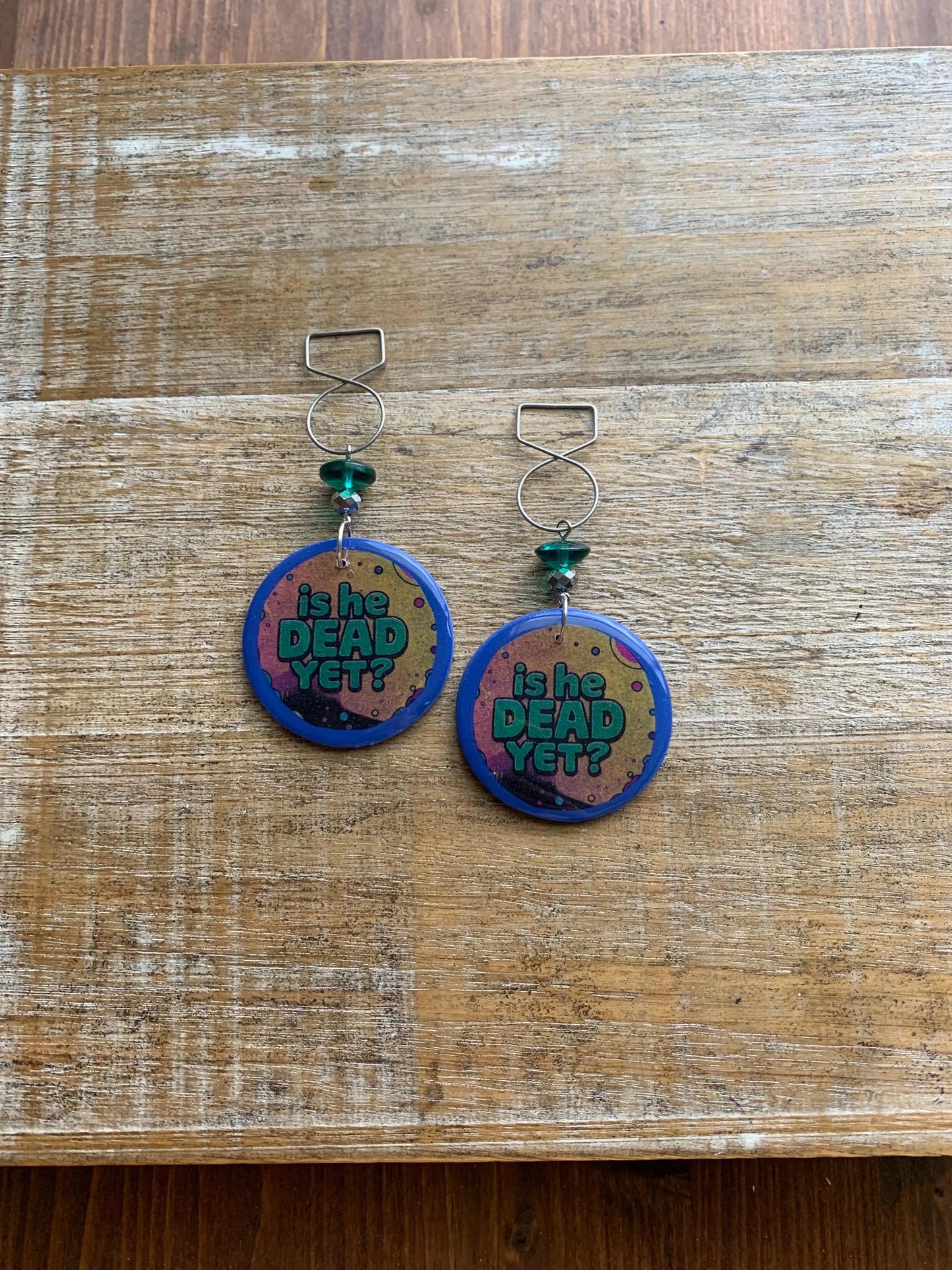 Is He Dead Yet Tunnel Gauge Earrings Clay Protest Liberal Democrat Activist Funny Retro Teal Clip On Earrings Blue Millennial Govt