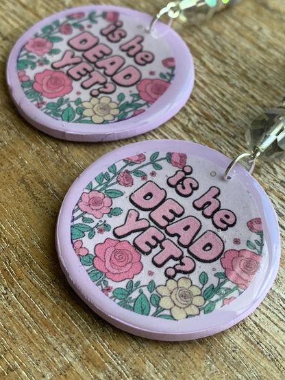 Is He Dead Yet Tunnel Gauge Earrings Clay Protest Liberal Democrat Activist Funny Retro Clip On Earrings Lavender Purple Millennial