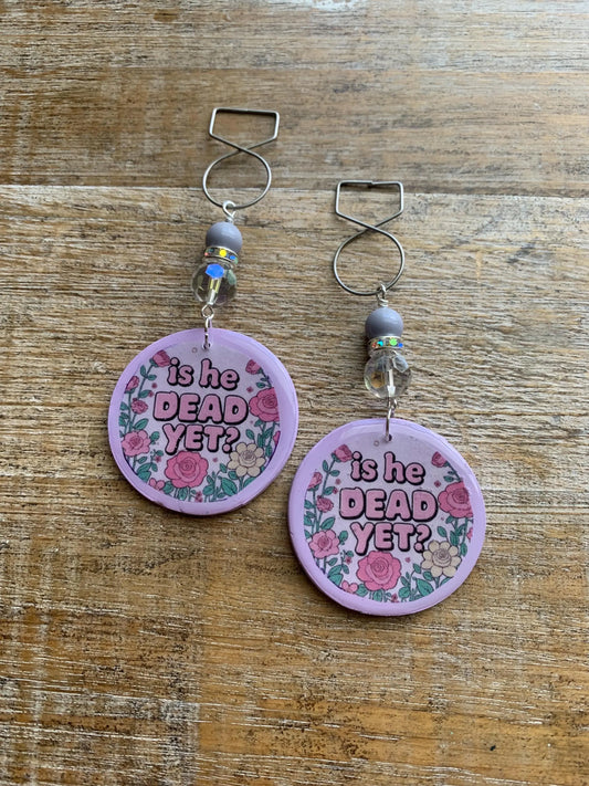 Is He Dead Yet Tunnel Gauge Earrings Clay Protest Liberal Democrat Activist Funny Retro Clip On Earrings Lavender Purple Millennial