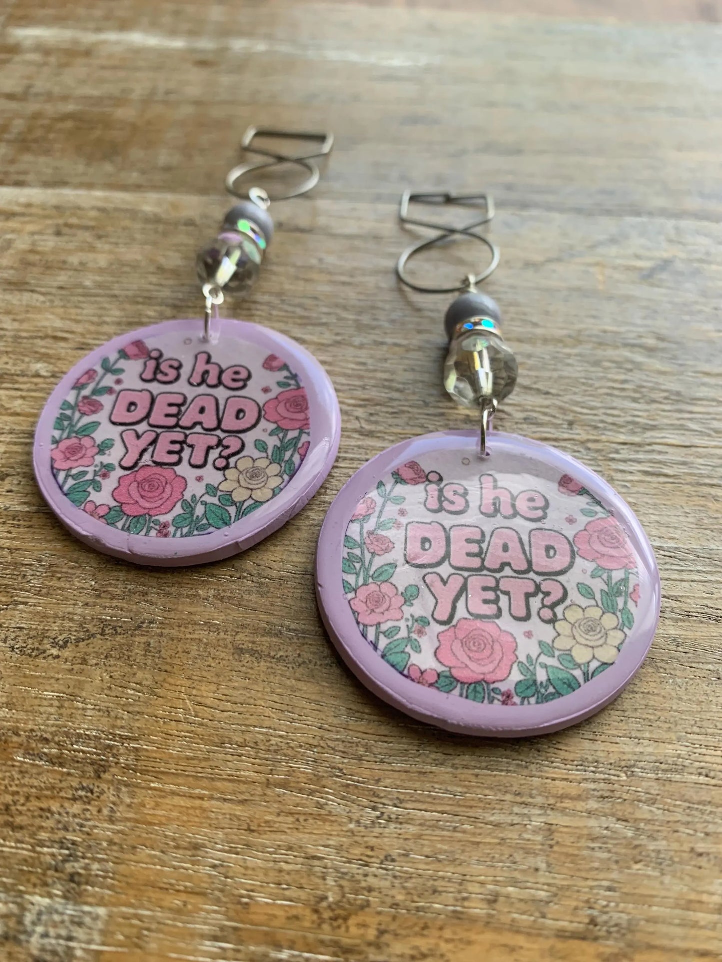 Is He Dead Yet Tunnel Gauge Earrings Clay Protest Liberal Democrat Activist Funny Retro Clip On Earrings Lavender Purple Millennial