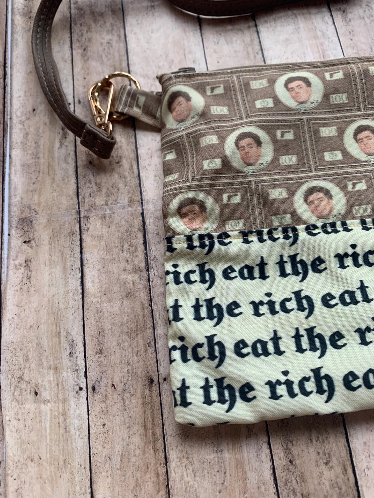 Deny Defend Depose Eat The Rich Beige Liberal Luigi Crossbody Purse Light Cotton Pouch Bag