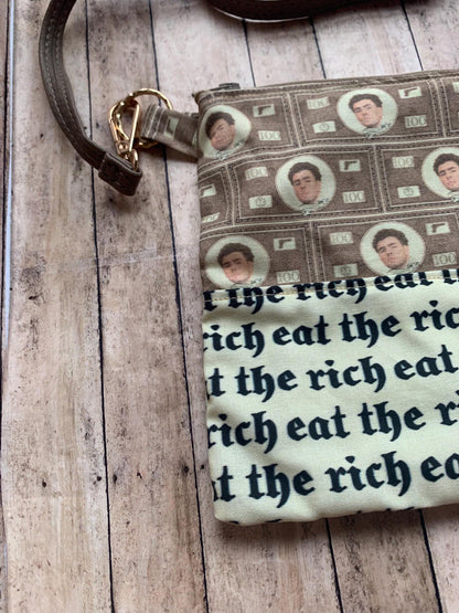 Deny Defend Depose Eat The Rich Beige Liberal Luigi Crossbody Purse Light Cotton Pouch Bag