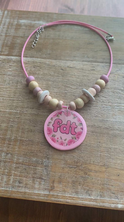 FDT Pink Cute Rose Up-cycled Clay Necklace